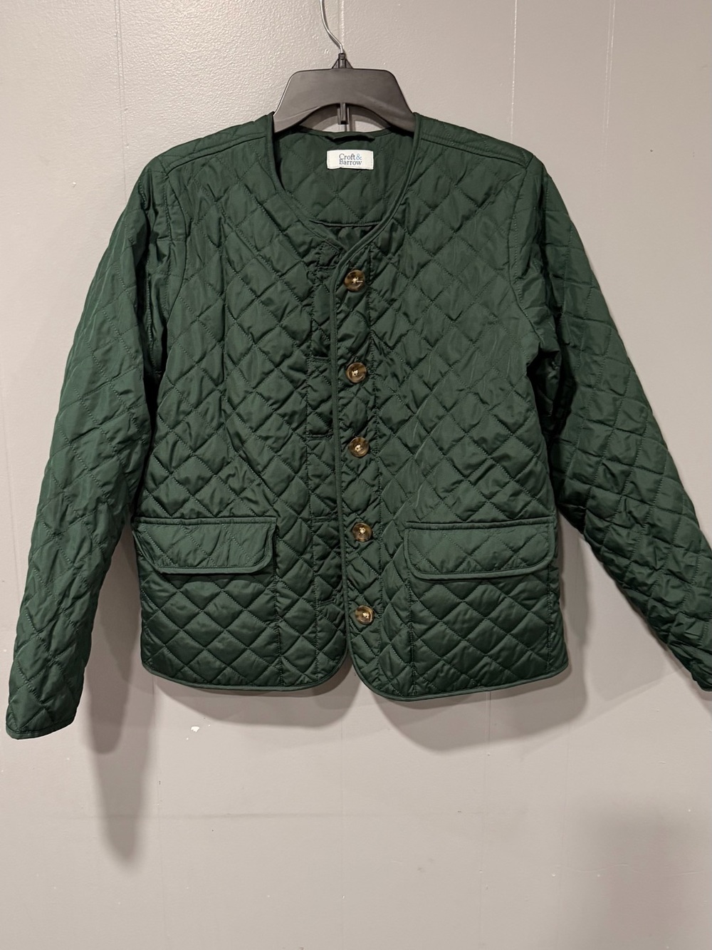 croft & barrow Dark Green Quilted Button-Front Puffer Jacket